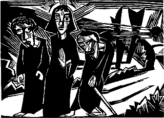 Jesus und die Jünger auf dem Weg nach Emmaus